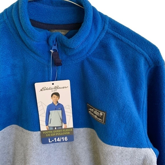 🆕 Eddie Bauer Kids Quest Fleece Size Large 14/16 Blue Gray Youth 1/4 Zip - Picture 2 of 7